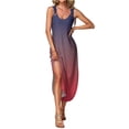 thumbnail image 5 of Sleeveless Gradient Print Midi Dress with Scoop Neck and Side Slit for Women Casual Loose Fit Summer Beachwear Dark Purple A S, 5 of 5