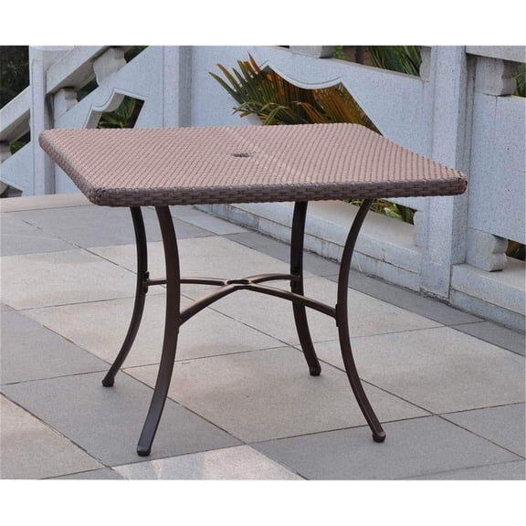 International Caravan Wicker Resin/Aluminum Square Patio Dining Table (Chocolate)