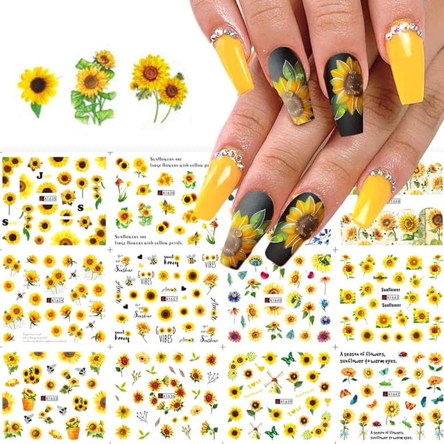 Pegatinas de girasol para uñas yuxing 12 hojas Calcomanías de agua
