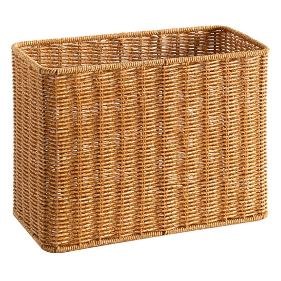 PAMINGONO Khaki Desktop Storage Basket Plastic Woven Organizer for Sundries and Household Items