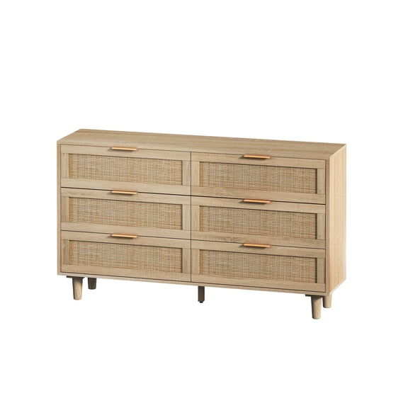 51.18" 6-Drawers Rattan Storage Cabinet, Natural