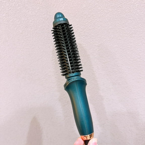 Curling Iron Brush for Short Long Hair, Hair Curling Brush Long Barrel Tourmaline Ceramic, Dual Voltage Curling Brush Iron with Anti-Scald Bristles (Green)