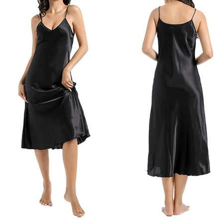 HYSYSB Nightgowns for Women women s Chemises & Negligees nighty for Women spaghetti Strap Nightgown nightgown Dress Sleepwear V Neck Negligee Lingerie Long Nightwear chemise for Women Black S