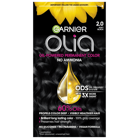 Garnier Olia Oil Powered Permanent Hair Color, 2.0 Soft Black