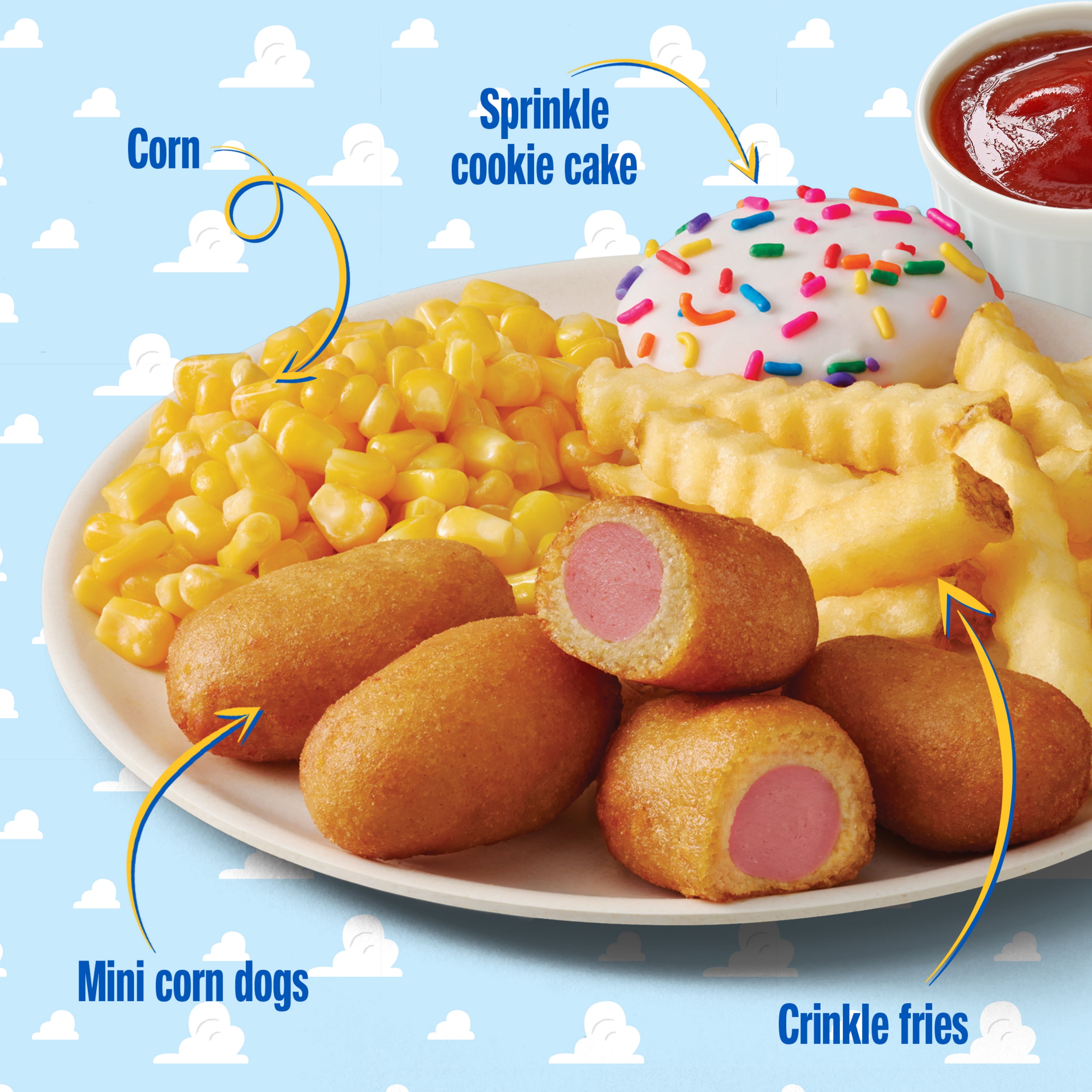 Comfort Cravers Disney Pixar Toy Story Mini Corn Dogs with French Fries, Corn, and Sprinkle Cookie Cake, 8.7 oz (Frozen)