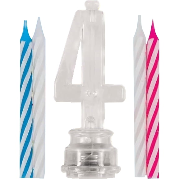 Blinking Number 4 Cake Decoration and Candles, 5-Piece Set