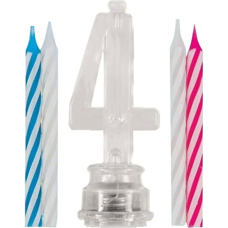 Blinking Number 4 Cake Decoration and Candles, 5-Piece Set