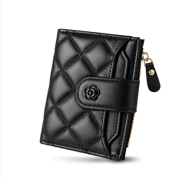 punada Women Bifold Wallet, PU Leather Slim Credit Card Holder with Zipper Coin Pocket, ID Window & Multiple Card Slots, Compact Daily Purse