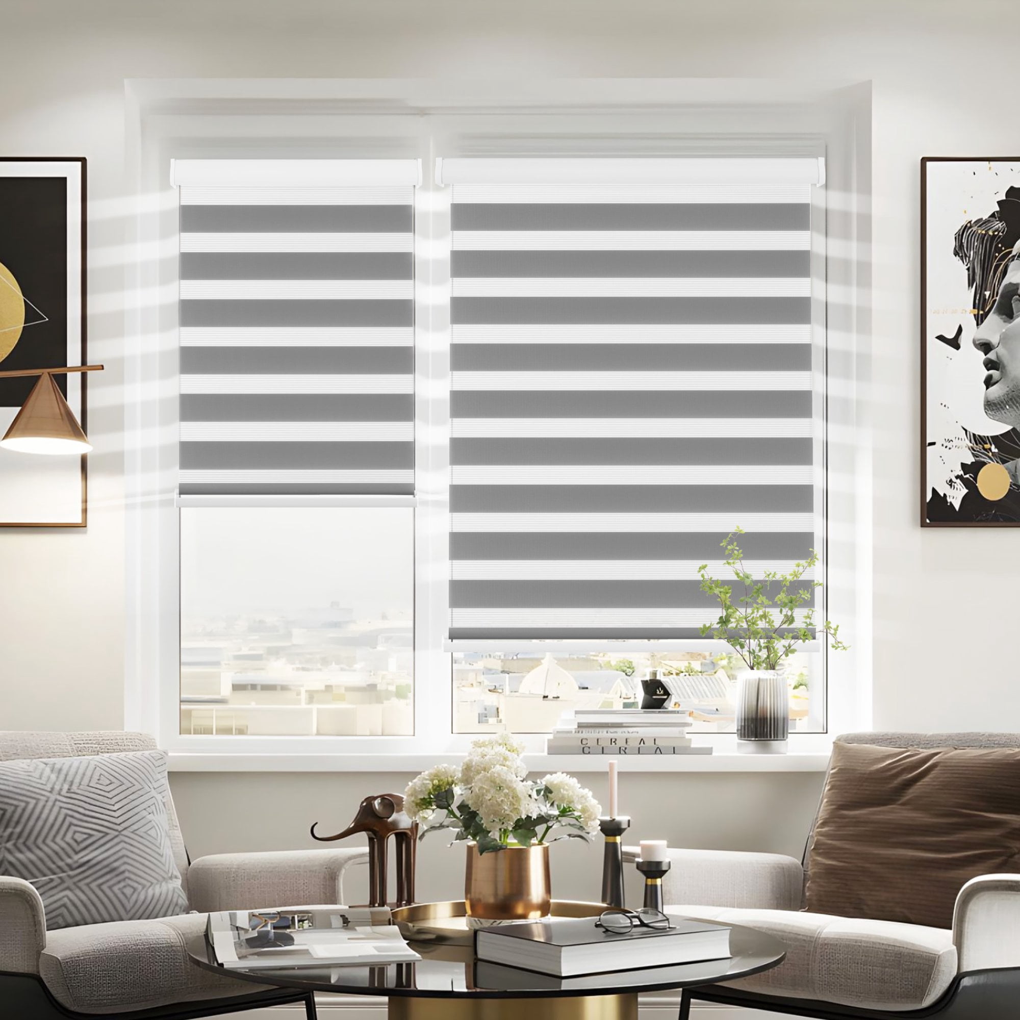 LUZ e SOMBRA 上下セット 160cm AutoEZ Light Filtering Indoor/Outdoor Bamboo Roller Roman Shades