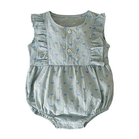 

Toddler Girls Sleeveless Heart Printed Ruffle Romper Bodysuits Jumpsuit Clothes Newborn Infant Child Clothing Streetwear Kids Dailywear Outwear