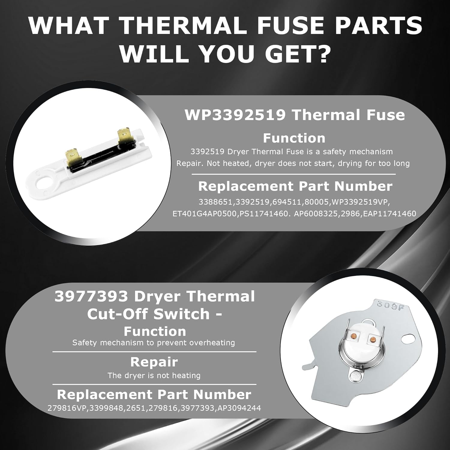 UPGRADE 279838 Dryer Heating Element for Whirlpool Kenmore Roper Maytag Amana Admiral Dryer Heating Element Part Thermostat Thermal Fuse medx655dw1 500 600 70 80 Series Model 110 Dryer Part