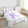 thumbnail image 3 of Castle Fairy Teens Boys Girls Bowknot Personalized Initial K 2Pcs Bedding Comforter Set,Purple Geometric Stripes Twin Comforter Sets,Dreamy Princess Breathable Bedding Set,Microfiber Bedroom Decor, 3 of 8