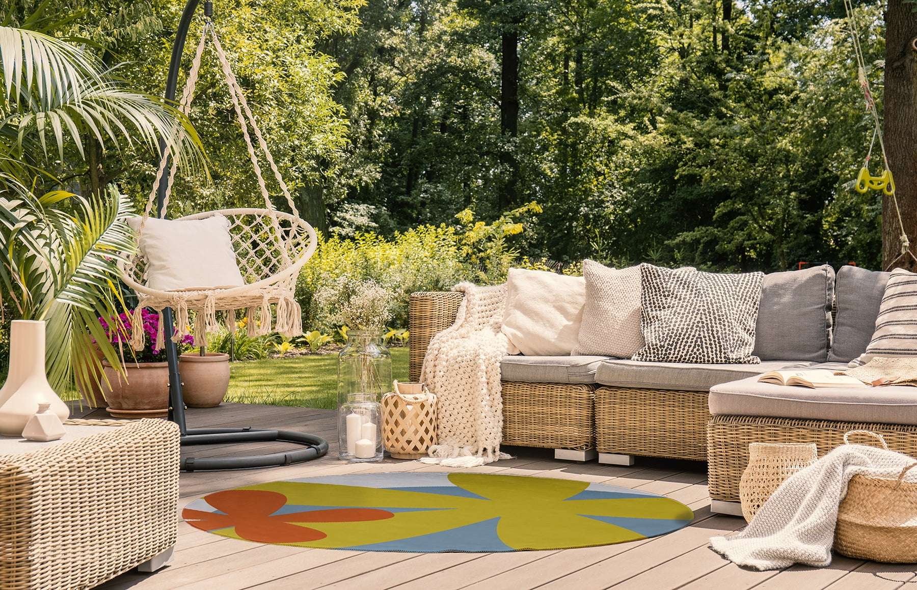 5' Round Simply Daisy Bold Flowers Modern & Contemporary Chenille Area Rug, Mustard Yellow