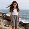 thumbnail image 5 of Babcutegg Girls' Casual Cotton Linen Shorts with Multi Pockets High Waist Clothes Black Size 9, 5 of 10