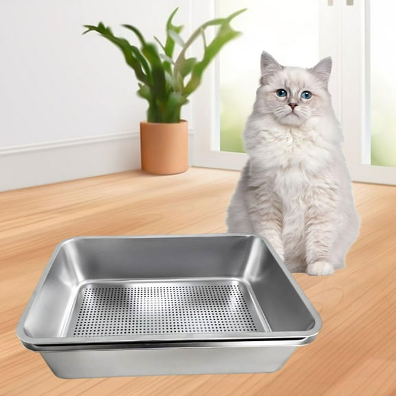balikha Cat Pet Litter Tray Stainless Steel Open Top Sturdy Easy to Clean Large with Sifter Sand Basin Kitten Potty Toilet
