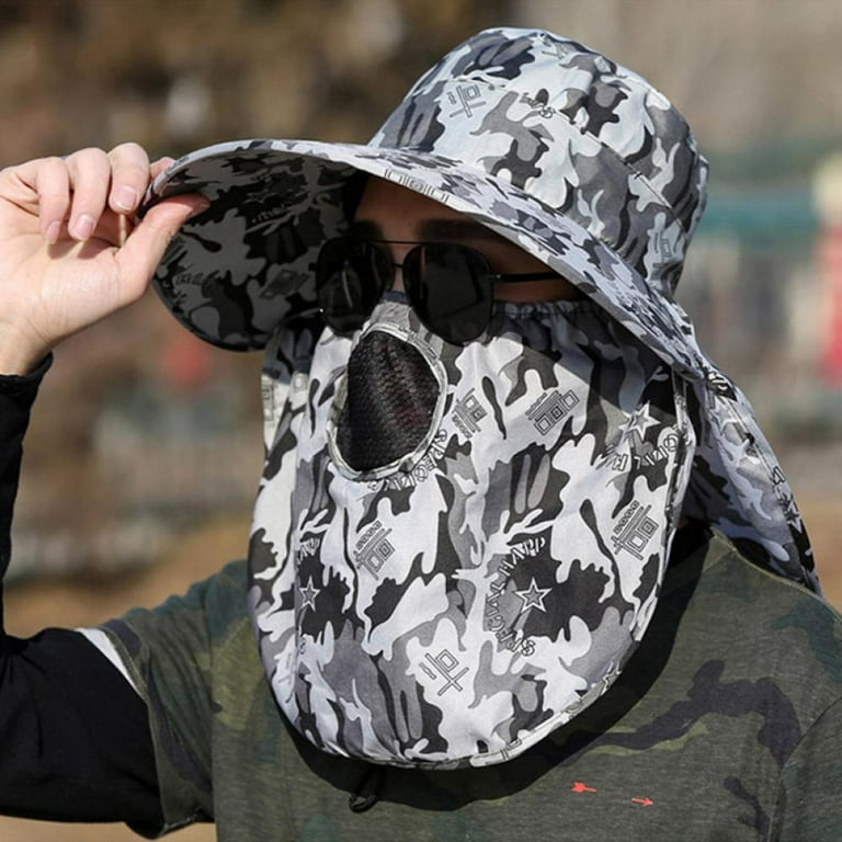 Camouflage Sunscreen Bucket Hat Wide Brim Face Covering Shawl 3in1 Sunhat  Summer Outdoor Climbing Hiking Fishing Hat