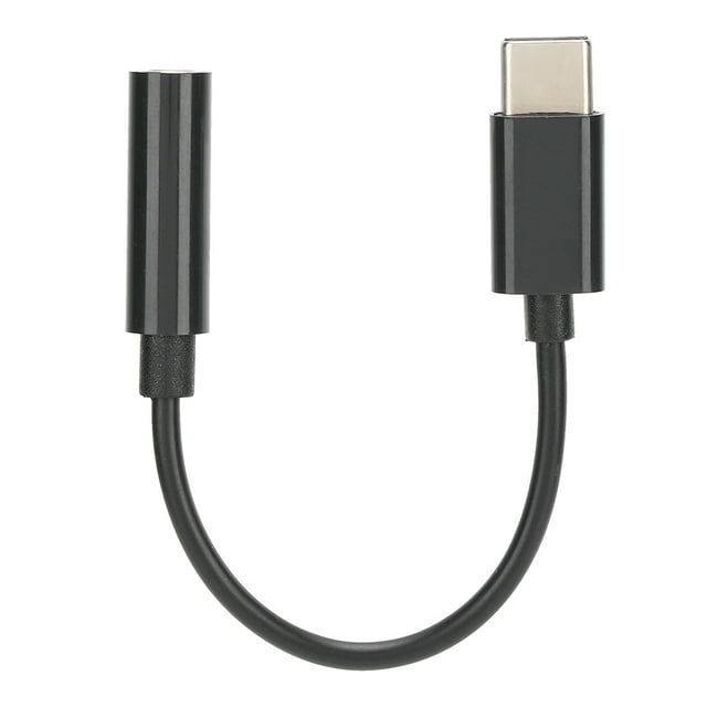 Cable adaptador USB-C tipo C a conector auxiliar de audio de 3,5 mm para auriculares, color negro