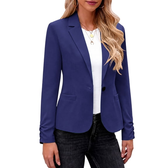 Cmfcve Blazers for Women Long Sleeve Single Button Business Casual Blazers Notch Lapel Lightweight Open Front Work Suit Jacket