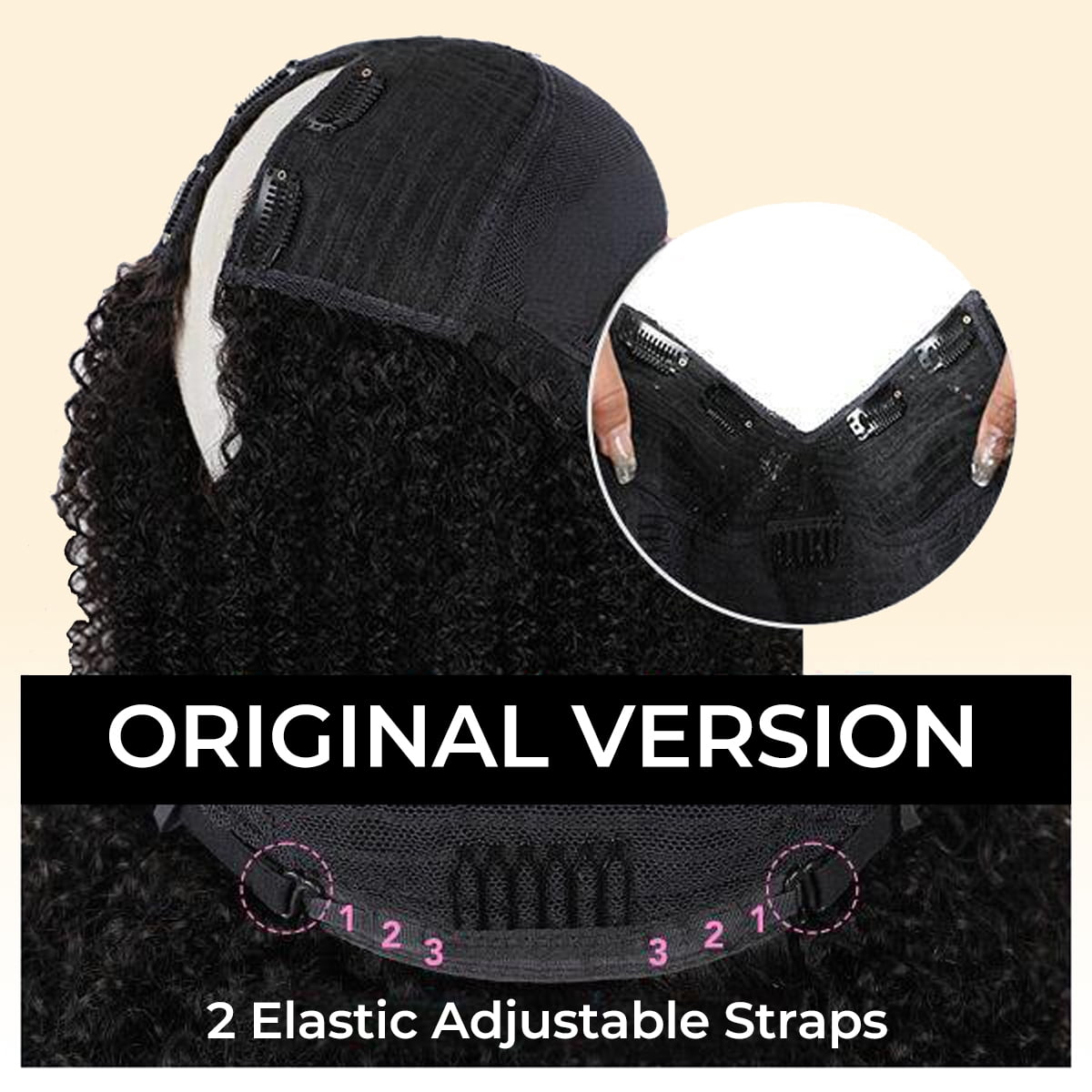 Wear & Go Glueless Straight/ Kinky Curly V Part Wig No Leave Out Thin Part Human Hair Wigs for Beginner Protective Style - Natural Black #1b