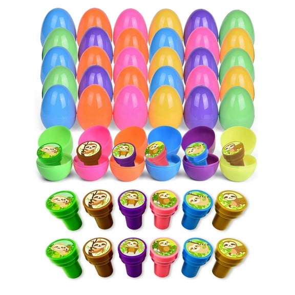 Tinymills 36 Pack Easter Eggs with Sloth Stamps for Kids, Easter, Goodie Bags Stuffer, Church