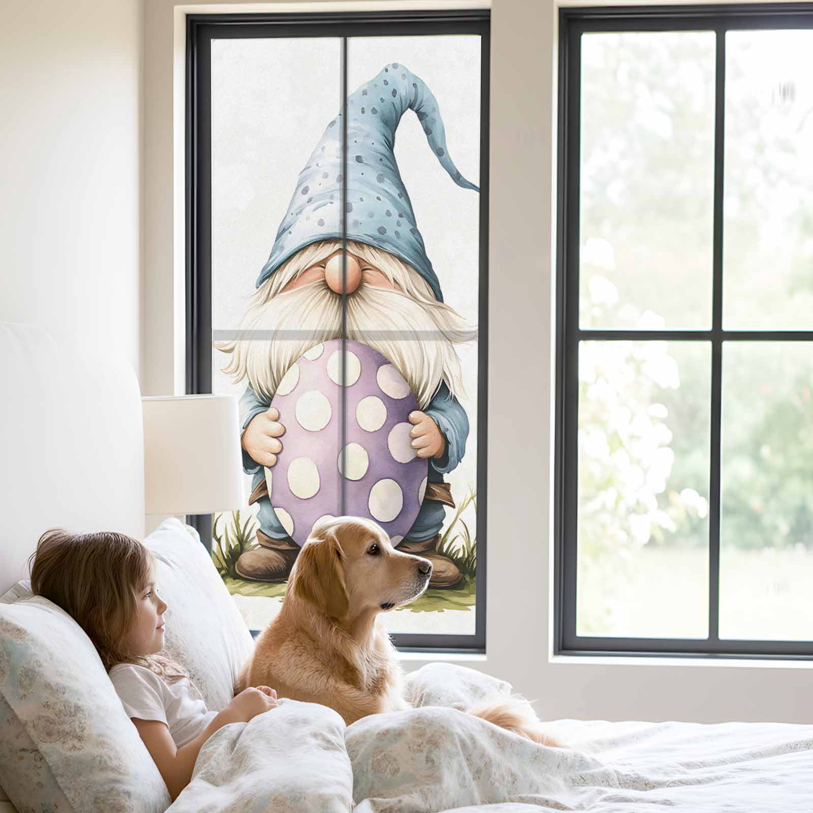 Easter Window Privacy Film, Gnome Egg Frosted Glass Window Clings Static Cling UV Heat Blocking Reusable Door Sticker for Bathroom 23.6 x 59 Inch