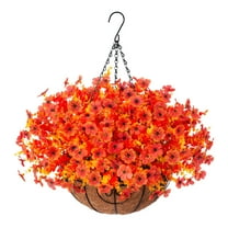 Artificial Fall Autumn Hanging Flowers Plants Basket For Outdoor Outside Decor Faux Orange Flower Look Real For Porch Home Patio Garden Decoration