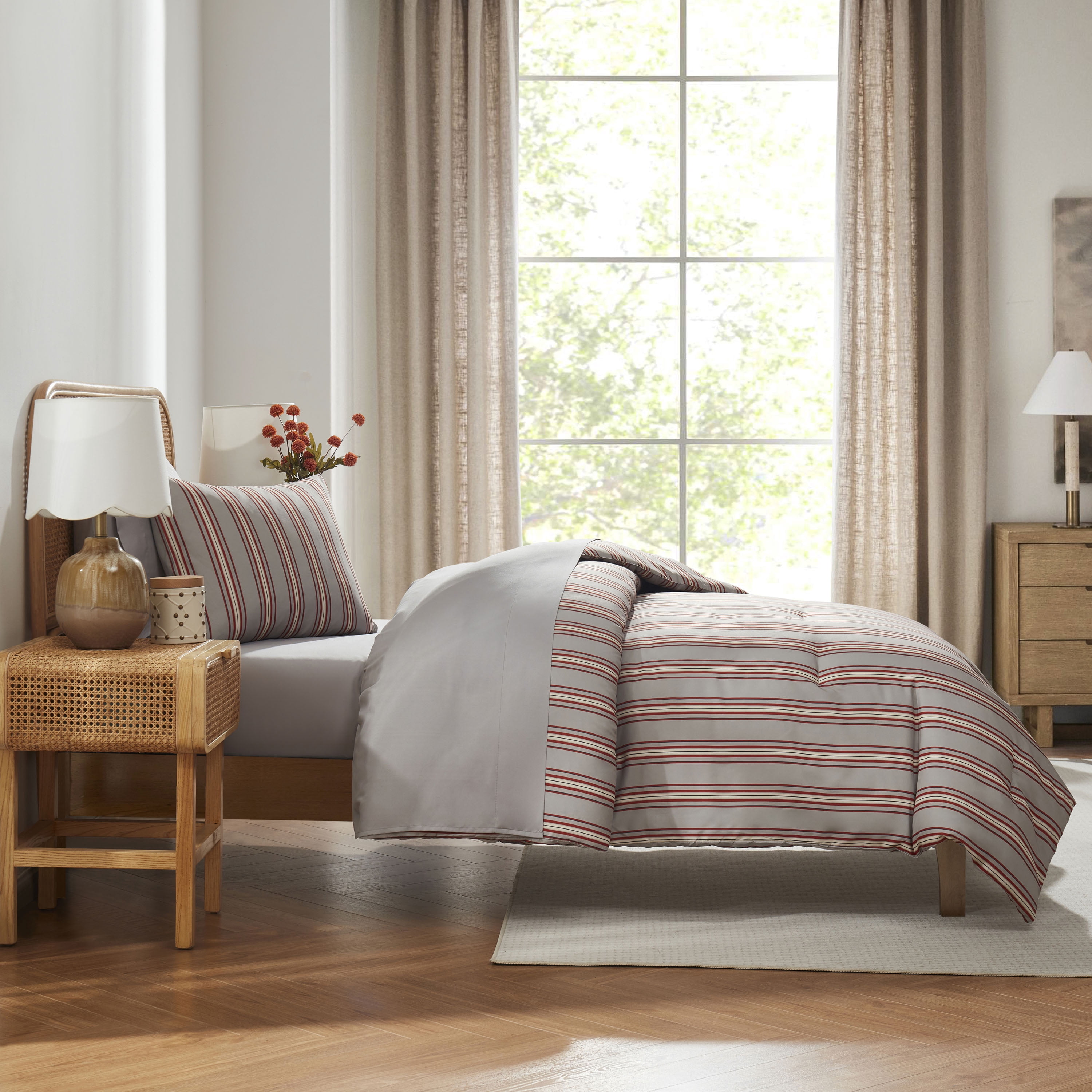LammaLoe Twin XL Comforter Sets, 5 Piece Striped Bed in a Bag, Dorm Bedding Comforter Set with Sheets, Modern Bed Set, Gray