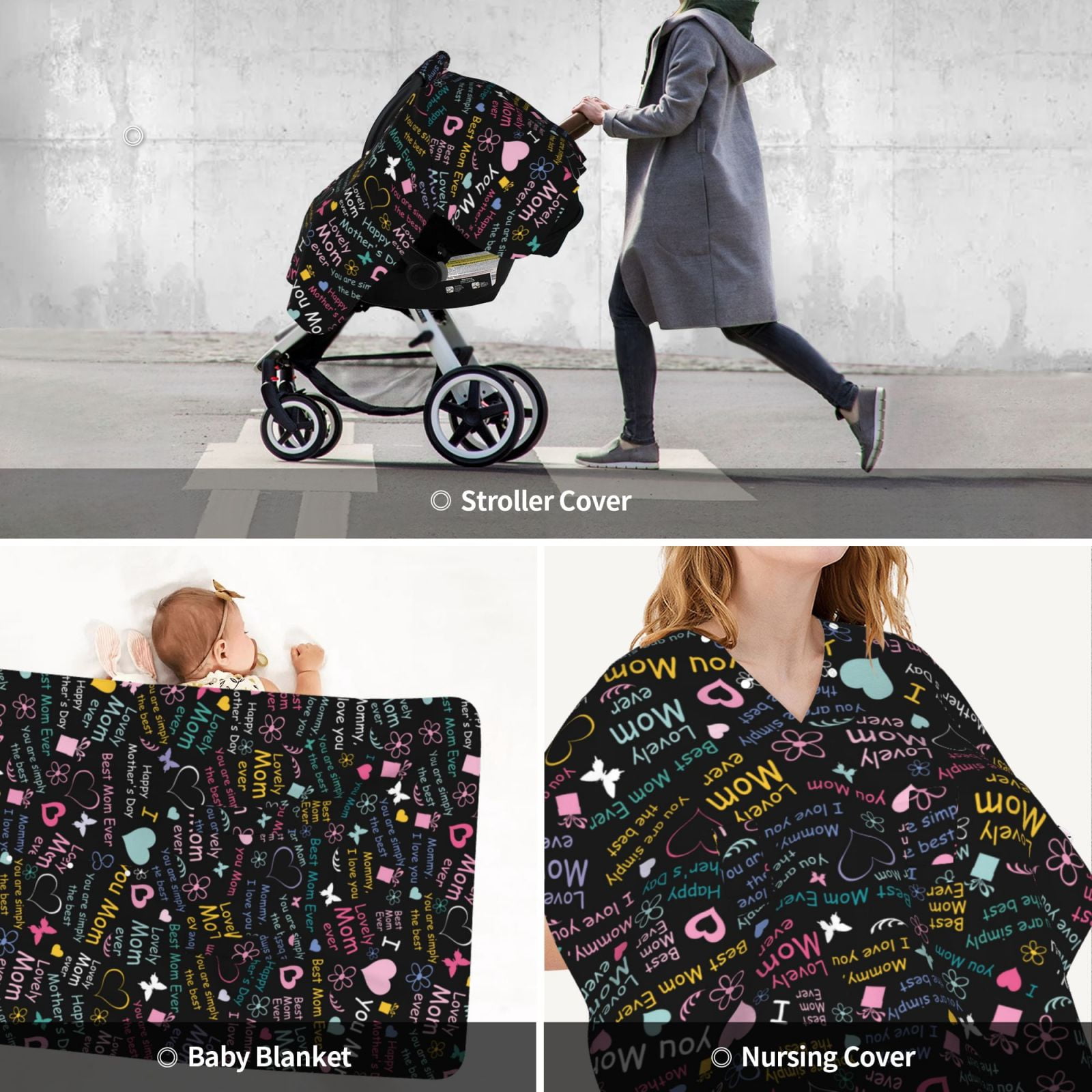 Car Seat Cover Baby - I love you Mom Breathable Infant Car Seat Cover for Baby Carseat, Lightweight Comfort Baby Essentials Must Haves Newborn Stuff for Girl Boy