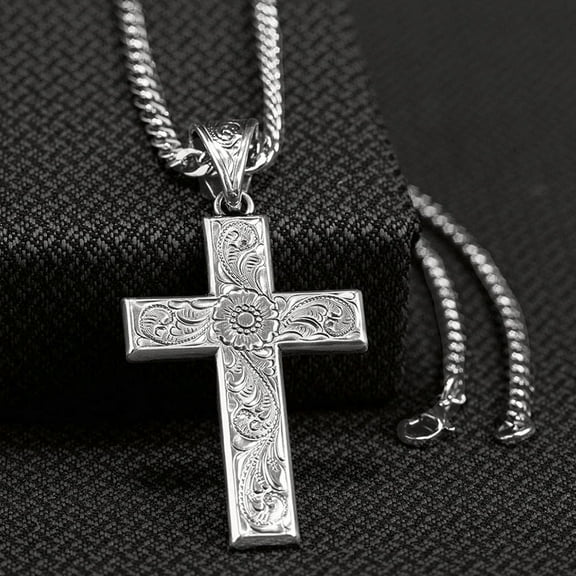 Western Jewelry Mens Necklace Scrolling Cross Pendant 32106