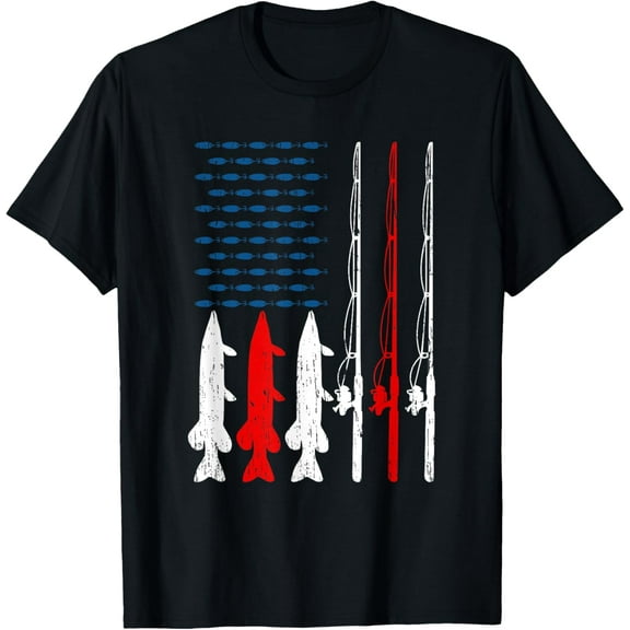 American Flag Fishing Rod Fishing Lover Vintage Fisherman T-ShirtMen and women, Black T-shirt, size: Extra large