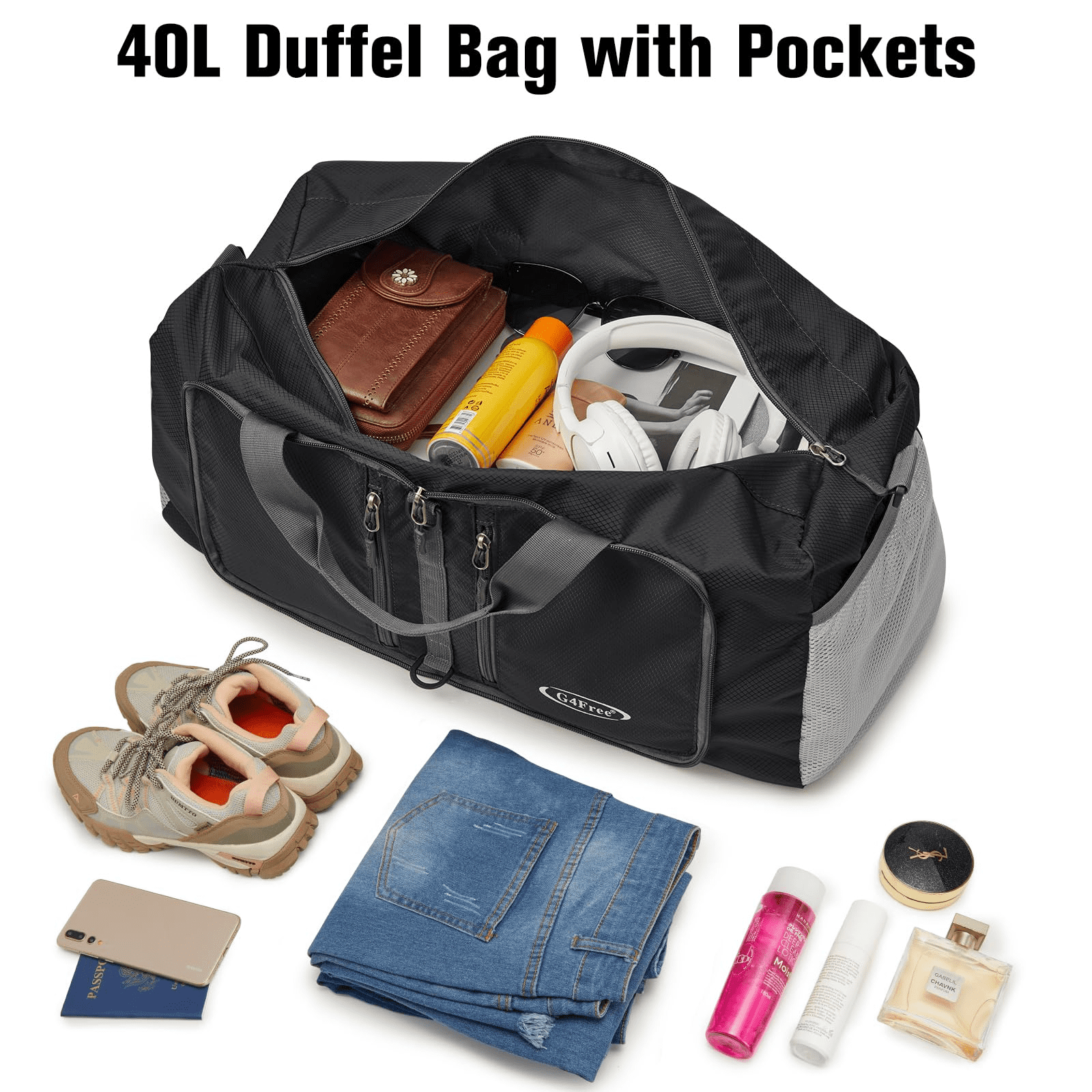 G4Free 40L/65L Foldable Duffel Bag, Water-Repellent Travel Backpack, Lightweight Carry Bag for Overnight Weekender Sports Men Women