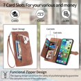 thumbnail image 2 of ELEHOLD for Samsung Galaxy A22 4G, Samsung Galaxy A22 4G Wallet Case for Women Men, Durable Embossed PU Leather Magnetic Flip Zipper Card Holder Phone Case with Wristlet Strap, Brown, 2 of 5