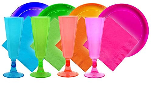 Party Essentials Plastic Champagne Glasses Assorted Neon 4 oz 