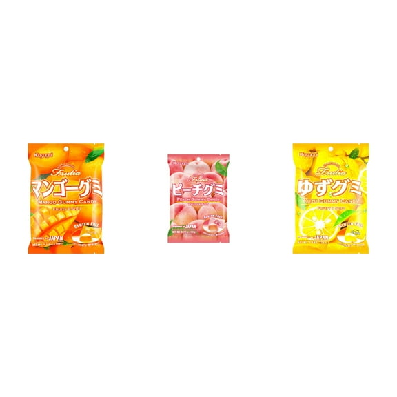 3 Pack Kasugai Gummy Candies, Made in Japan, Gluten Free, Mix 3 Flavor (Mango,Peach,Yuzu) Plus NineChef Brand Long Handle Coffee Spoon