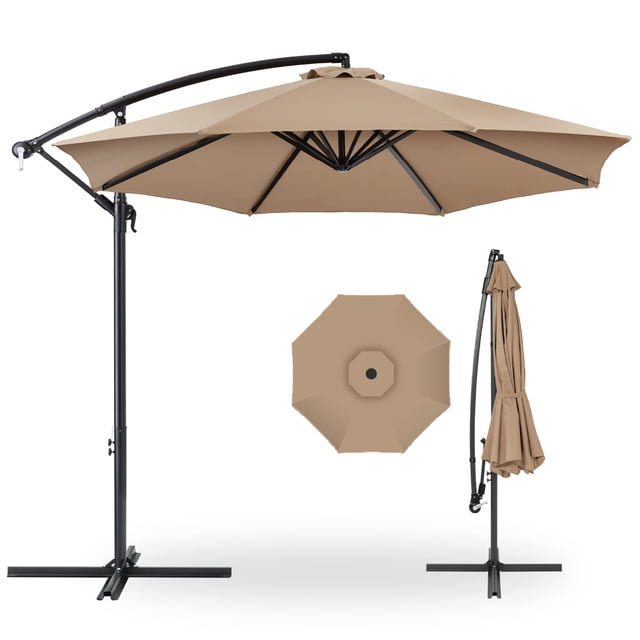 Best Choice Products 10ft Offset Hanging Market Patio Umbrella w/Easy Tilt Adjustment, 8 Ribs - Tan