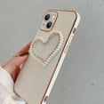 thumbnail image 5 of Compatible with iPhone 14 Plus Case for Women and Girls Bling Diamond Case Luxury Plating Glitter Sparkly Heart Crystal Rhinestone Pearl Case Fashion Slim Camera Protection Cover, 5 of 7