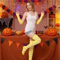 thumbnail image 2 of Dweltoz Striped Thigh High Socks for Women Extra Long Stockings with Fingerless Arm Warmer Halloween Christmas Cosplay Knitted Set, 2 of 6
