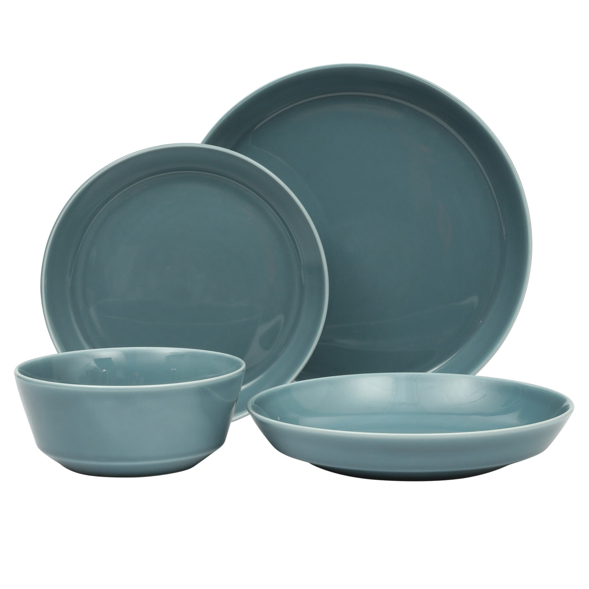 Gibsn Home Summer Shades 16 Piece Plates and Bowls Dishes Service for 4 Porcelain Dinnerware Set - Blue