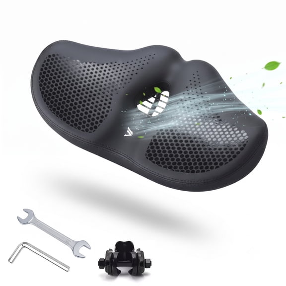 WBin Oversized Noseless Bike Seat for Men Women, Extra Wide Memory Foam Bicycle Saddle, Waterproof Dual Shock Absorbing, for Peloton, E-Bike, Cruiser, with Tools
