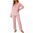 thumbnail image 5 of PNTUTB Pajama Set for Women Lace Square Neck Long Sleeve Top and Elastic Waist Pant Casual Loose Comfort Soft Lounge Sleepwear Set, 5 of 7