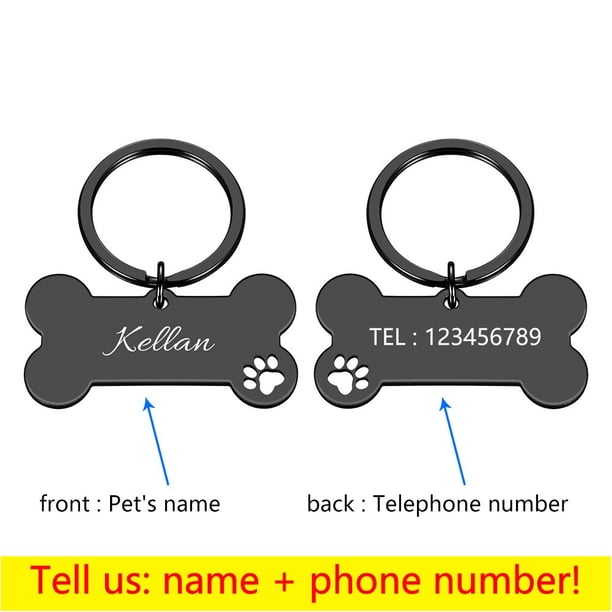 LLavero de etiqueta de identificación de mascota personalizado, nombre de identificación de mascota grabado para gato, cachorro, collar de perro, colgante de etiqueta, llavero, accesorios para mascotas de hueso Tan Jianjun unisex