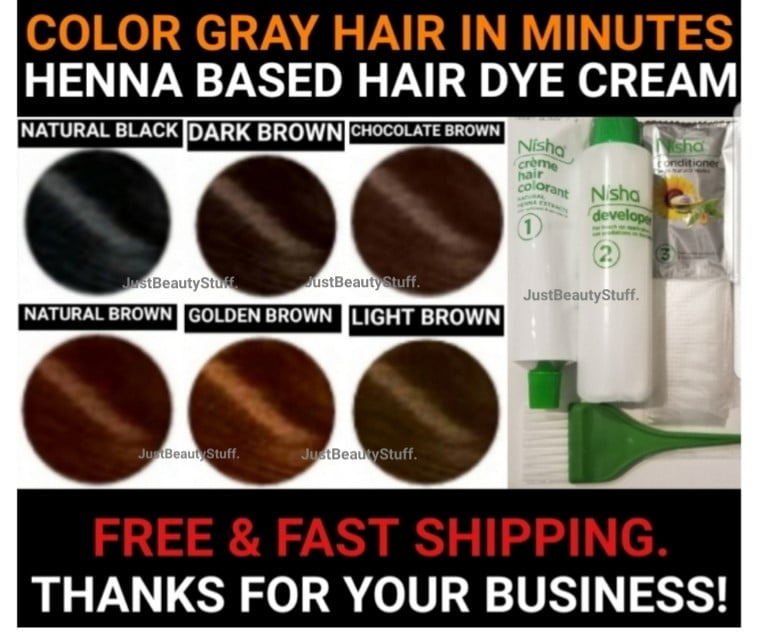 LIGHT BROWN HENNA HERBAL HAIR DYE CREAMCOLOR GRAY HAIR IN MINUTESNSH SERIES1 KIT