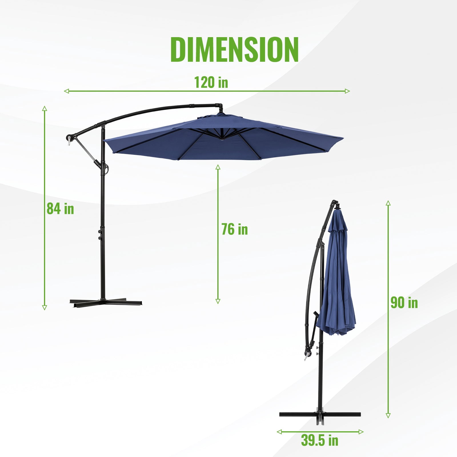 Backyard Expressions 10ft Offset Hanging Patio Umbrella with Crank Lift & Tilt, Outdoor Market Umbrella with UV-Resistant Canopy, Cross Base, and Air Vent for Backyard, Deck, Poolside, or Garden