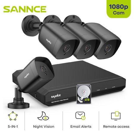 SANNCE 8 Channel 1080p Full HD 5-in-1 Security Camera System 4pcs 1080p Security Cameras for 24/7 Security Surveillance with 4TB Hard Drive
