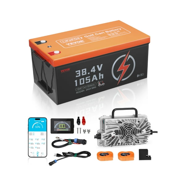 VEVOR 36V 105Ah Golf Cart Lithium Battery 20A Charger LCD Monitor & 4000+ Cycle
