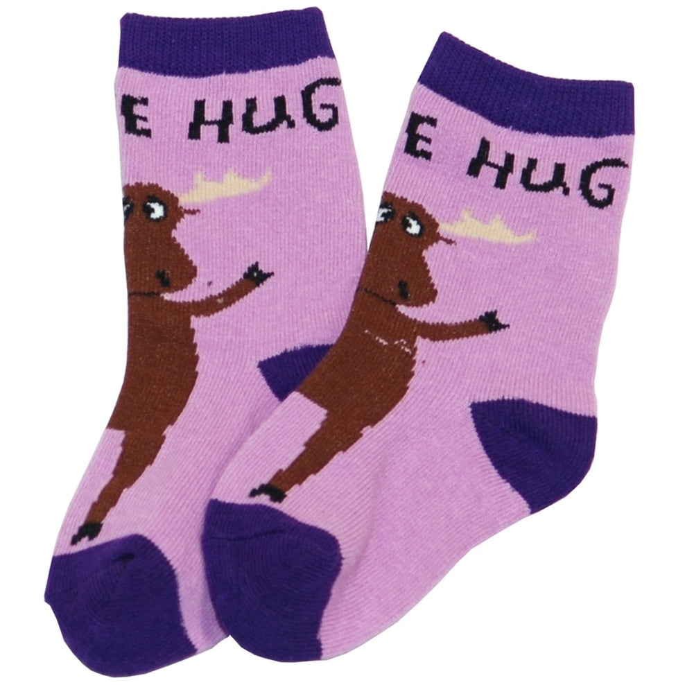9-2 Purple Animal World Moose Hug Kids Socks 