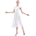 thumbnail image 5 of IBTOM CASTLE Women Lyrical Dance Dress Adult Modern Contemporary Dancewear Cap Sleeve Flowy Mesh Split Maxi Long Dress S White, 5 of 8