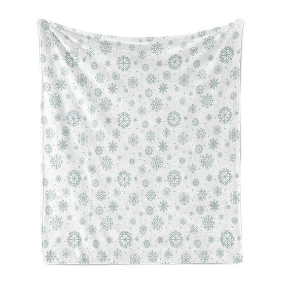 Snowflake Soft Flannel Fleece Throw Blanket, Doodle Style Symmetrical Motifs of Winter Season on a Dotted Background, Cozy Plush for Indoor and Outdoor Use, 70" x 90", Pale Grey White, by Ambesonne