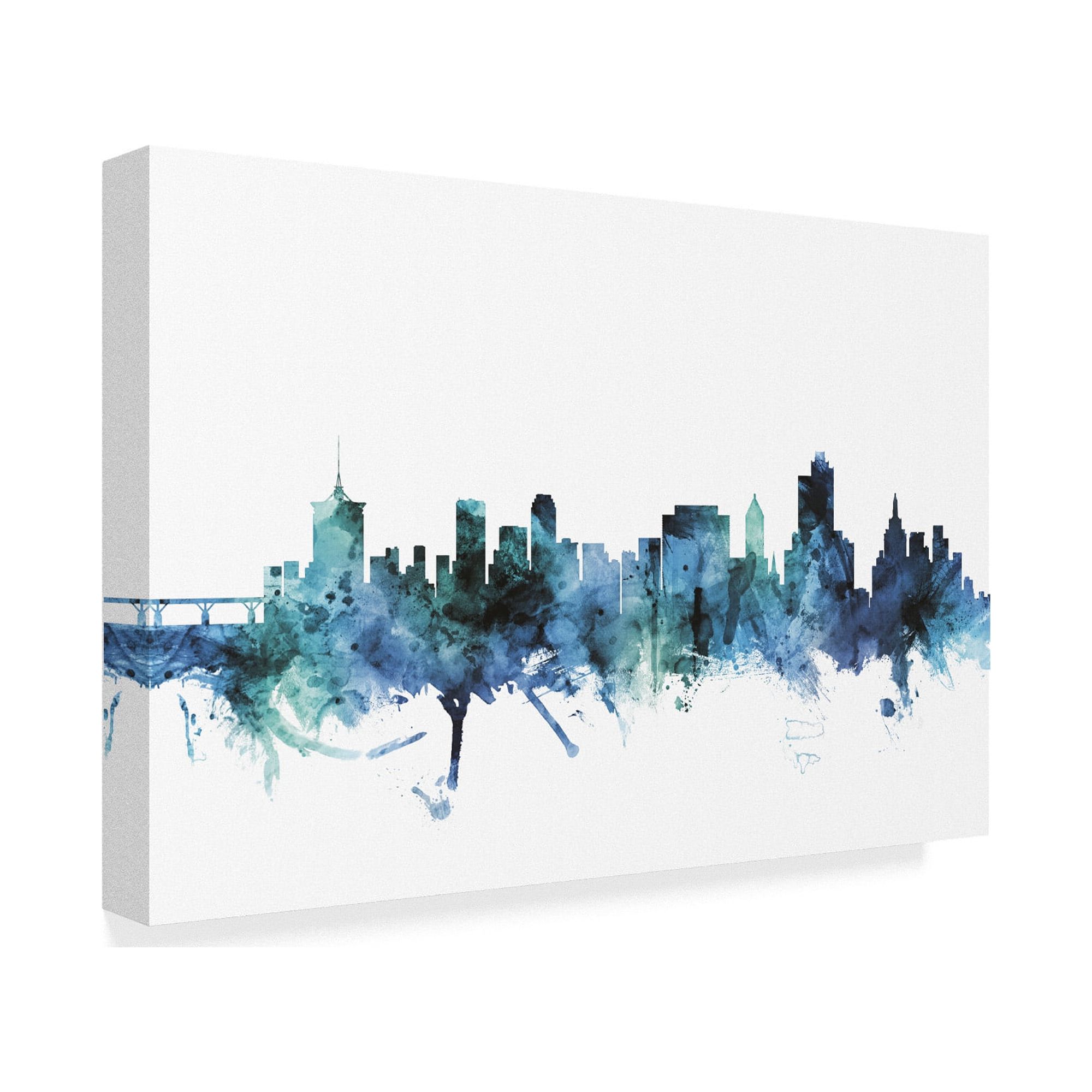Trademark Fine Art 'Tulsa Oklahoma Blue Teal Skyline' Canvas Art by Michael Tompsett