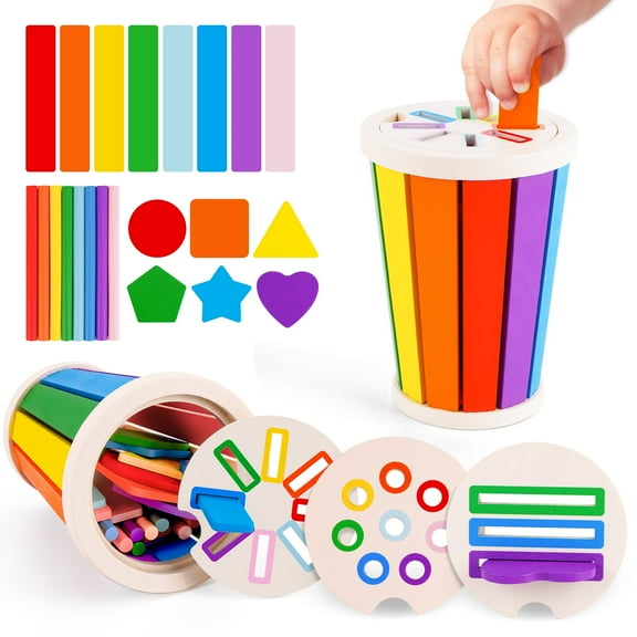 FCSONU Toddlers Montessori Toys for 1 2 3 Year Old Boys Girls, Learning Color Shape Sorting Toys for Ages 2-4 Kid, Sensory Toys for Toddlers 1-3, Gifts for Baby 12-18 Months Old